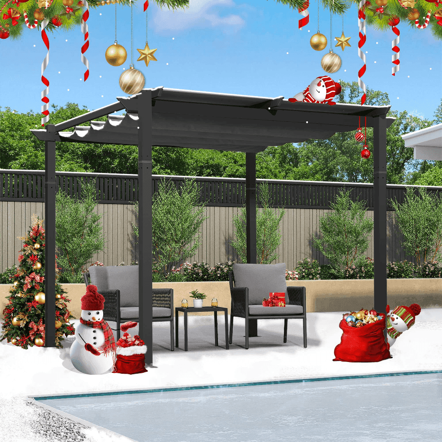 PURPLE LEAF Outdoor Retractable Pergola with Sun Shade Canopy Patio Aluminum Pergola With Lights