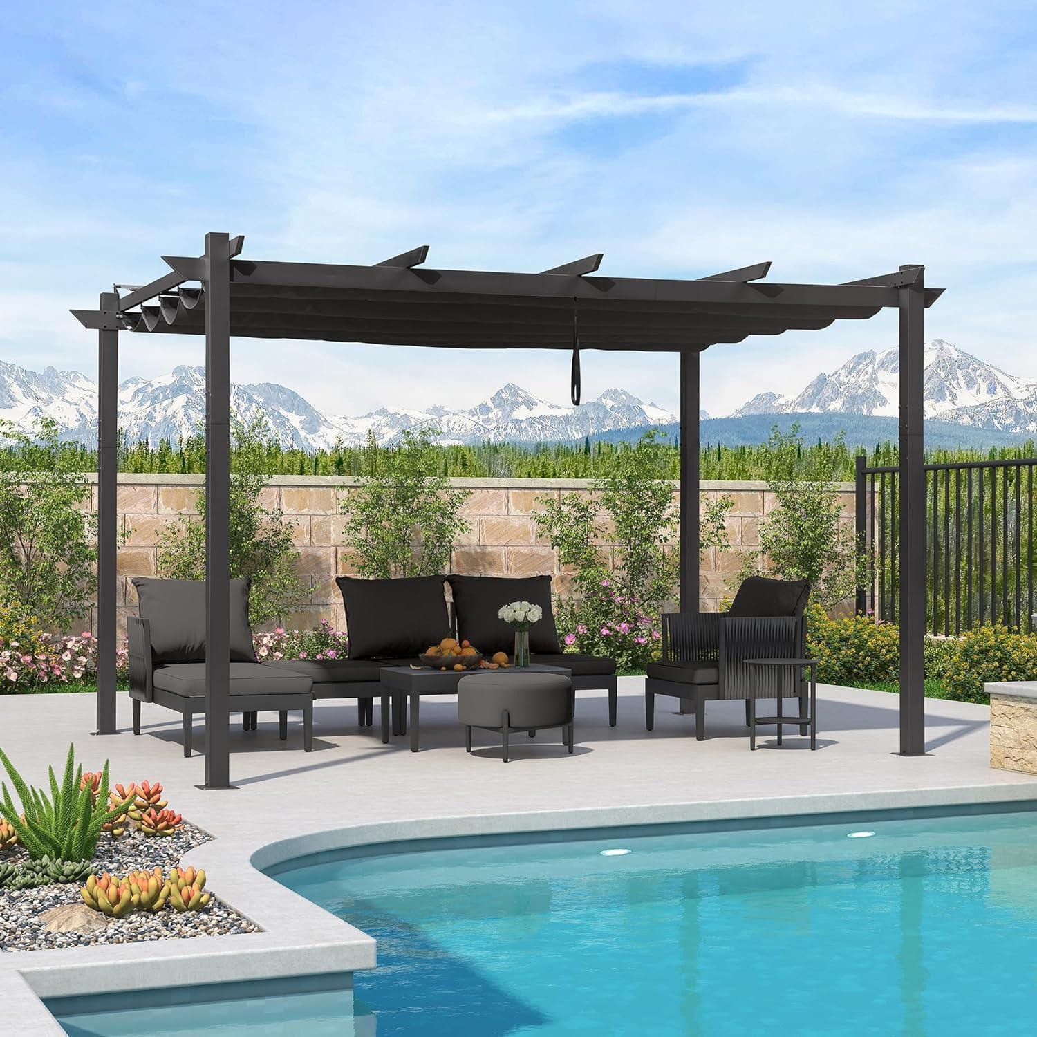 PURPLE LEAF Outdoor Retractable Pergola with Sun Shade Canopy Patio Aluminum Pergola for Garden - Purple Leaf Garden