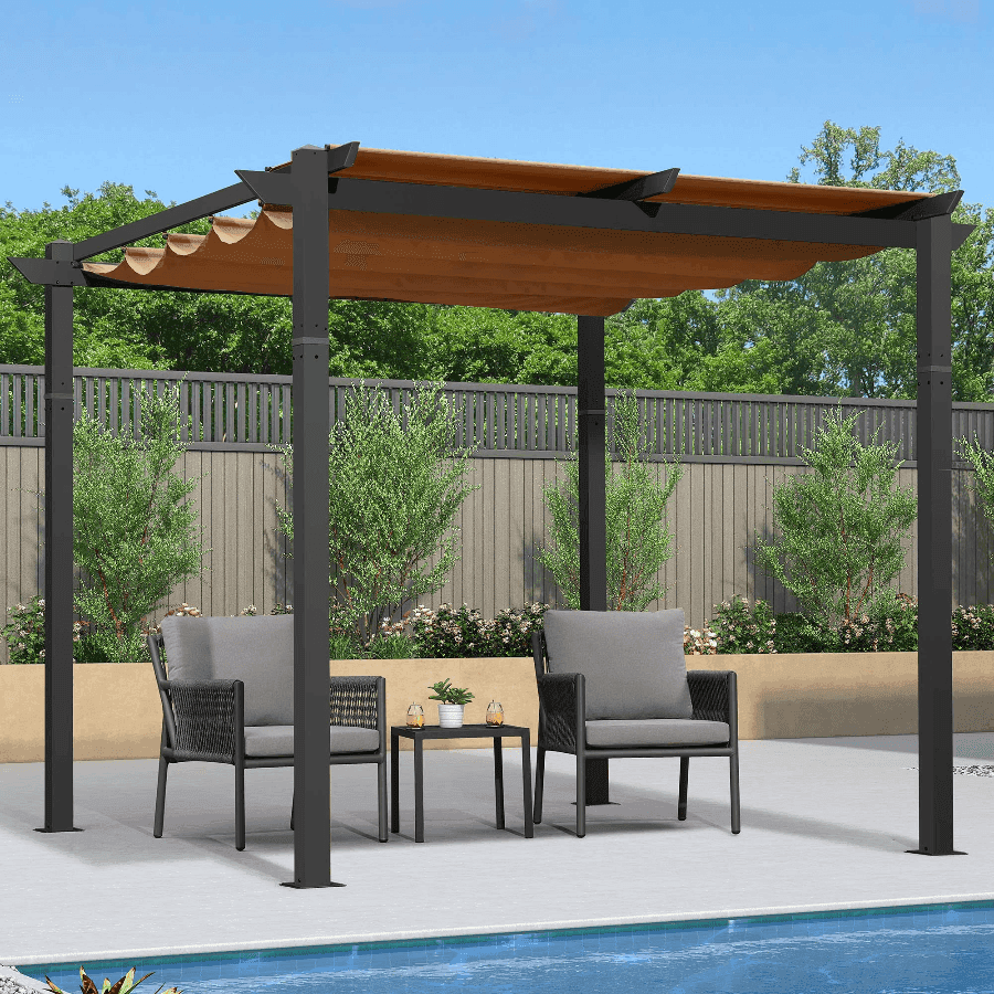 PURPLE LEAF Outdoor Retractable Pergola with Sun Shade Canopy Patio Aluminum Pergola With Lights