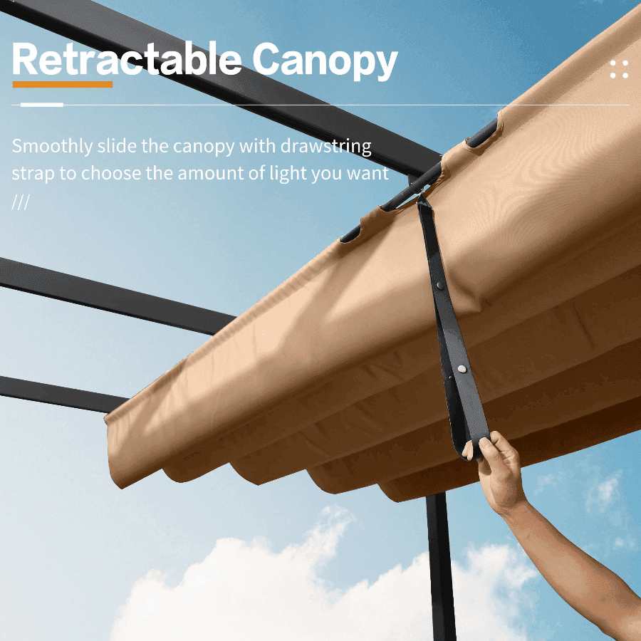 PURPLE LEAF Outdoor Retractable Pergola with Sun Shade Canopy Patio Aluminum Pergola With Lights