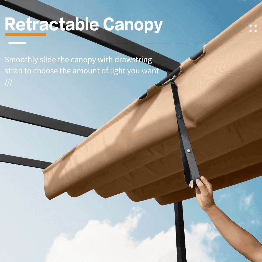 PURPLE LEAF Outdoor Retractable Pergola with Sun Shade Canopy Patio Aluminum Pergola With Lights
