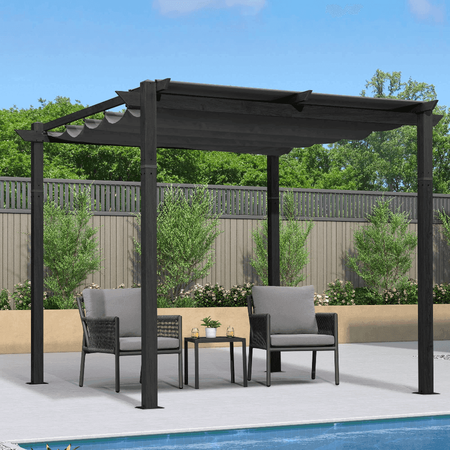 PURPLE LEAF Outdoor Retractable Pergola with Sun Shade Canopy Patio Aluminum Pergola With Lights