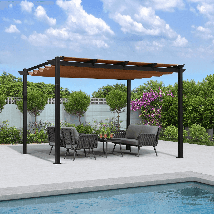 PURPLE LEAF Outdoor Retractable Pergola with Sun Shade Canopy Patio Aluminum Pergola With Lights