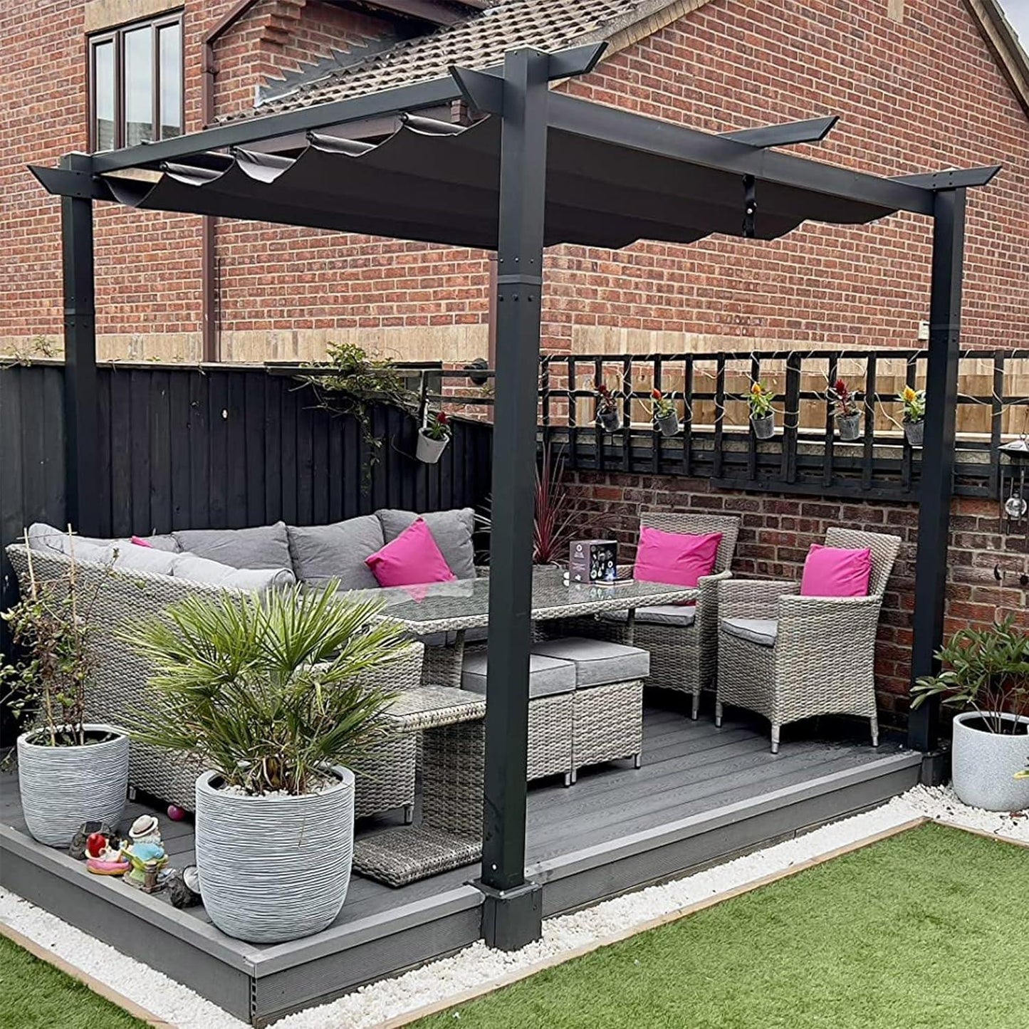 PURPLE LEAF Outdoor Retractable Pergola with Sun Shade Canopy Patio Aluminum Pergola With Lights