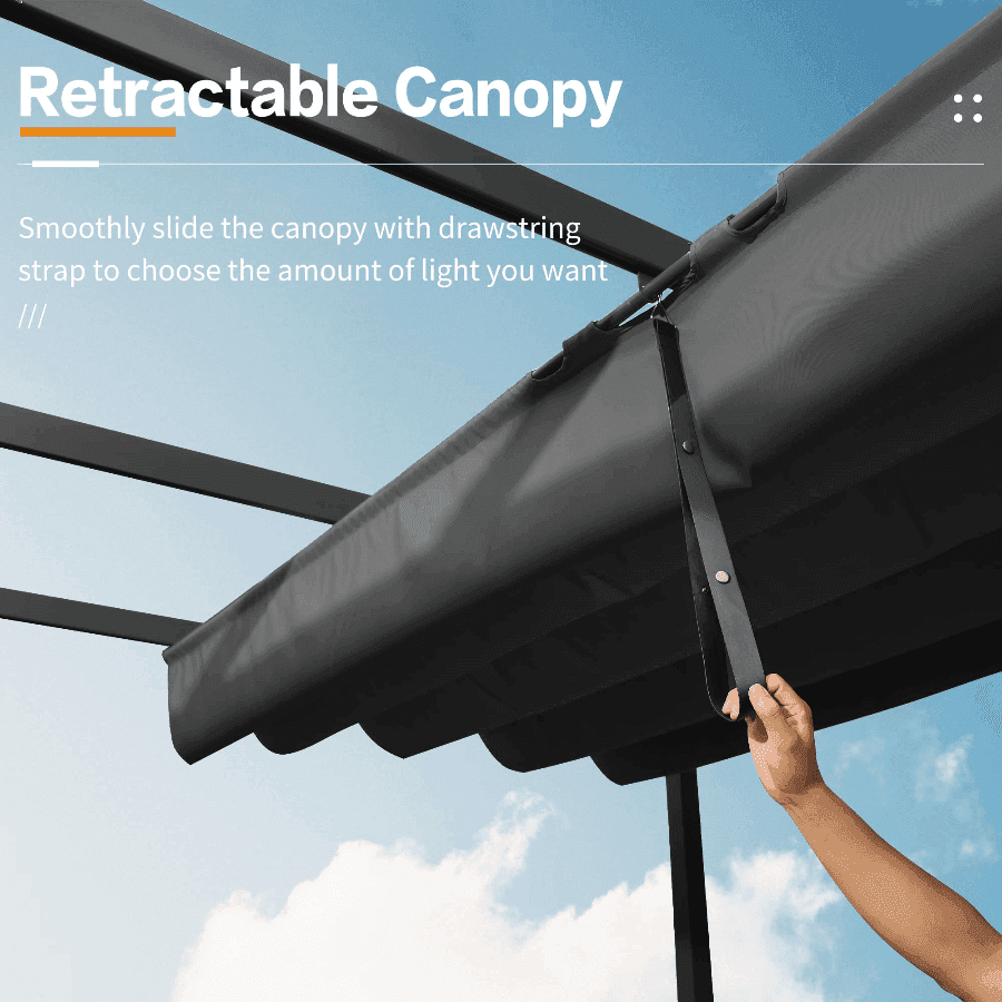 PURPLE LEAF Outdoor Retractable Pergola with Sun Shade Canopy Patio Aluminum Pergola With Lights