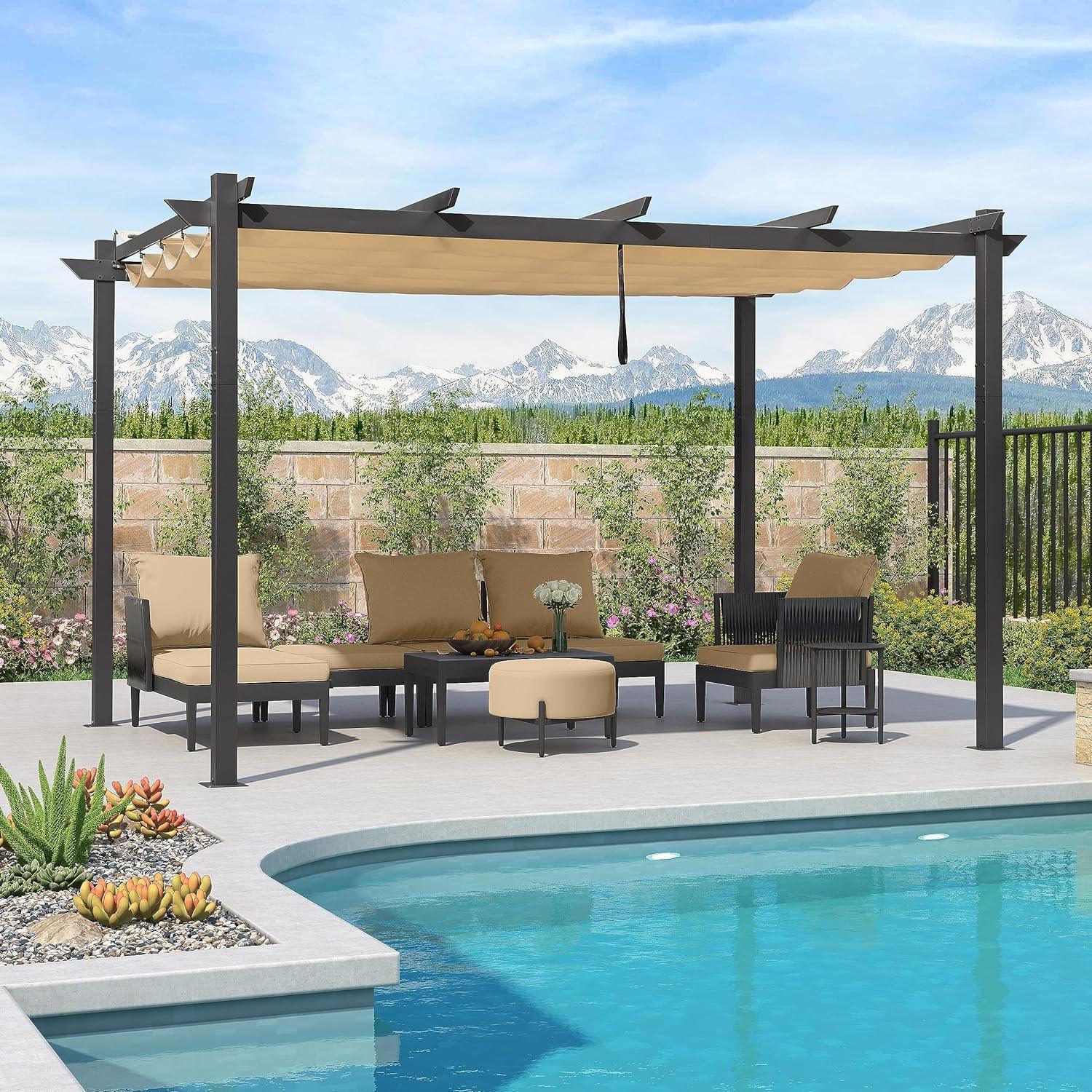 PURPLE LEAF Outdoor Retractable Pergola with Sun Shade Canopy Patio Aluminum Pergola for Garden - Purple Leaf Garden