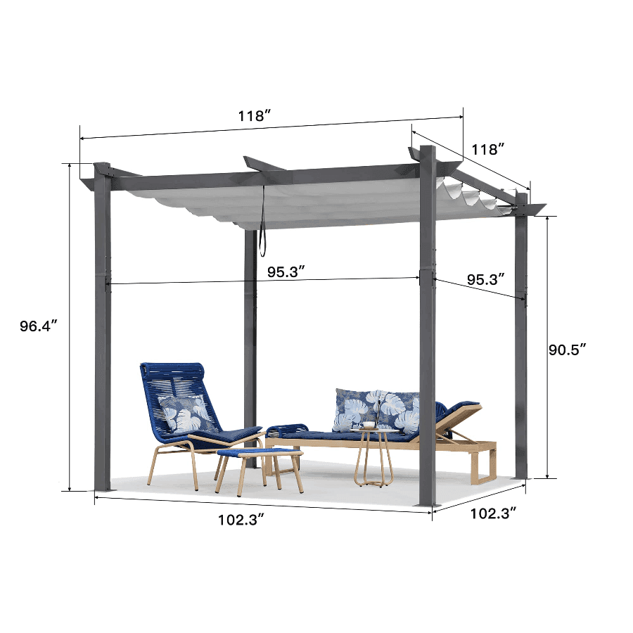 PURPLE LEAF Outdoor Retractable Pergola with Sun Shade Canopy Patio Aluminum Pergola With Lights