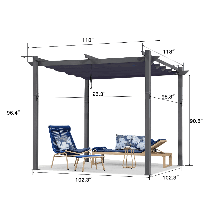 PURPLE LEAF Outdoor Retractable Pergola with Sun Shade Canopy Patio Aluminum Pergola With Lights