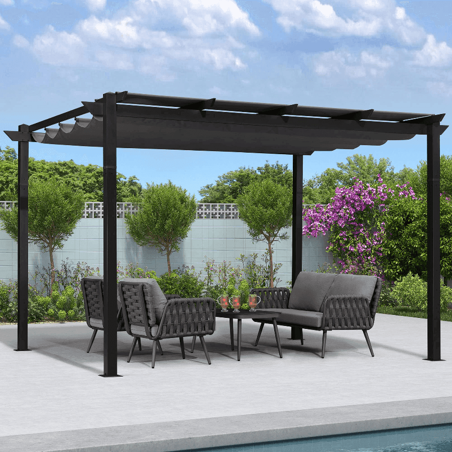PURPLE LEAF Outdoor Retractable Pergola with Sun Shade Canopy Patio Aluminum Pergola With Lights