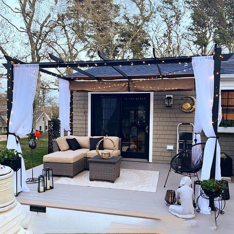 PURPLE LEAF Outdoor Retractable Pergola with Sun Shade Canopy Patio Aluminum Pergola With Lights