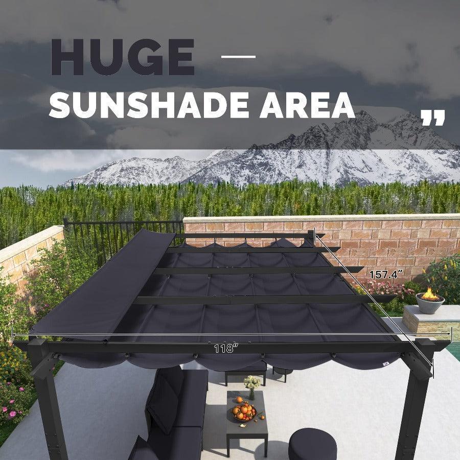 PURPLE LEAF Outdoor Retractable Pergola with Sun Shade Canopy Patio Aluminum Pergola With Lights