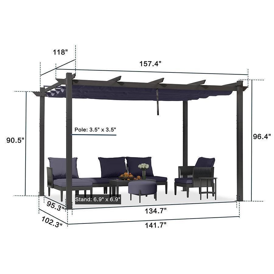 PURPLE LEAF Outdoor Retractable Pergola with Sun Shade Canopy Patio Aluminum Pergola With Lights