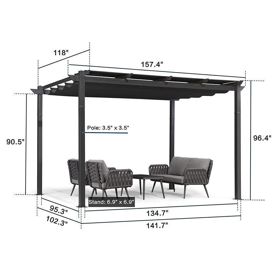 PURPLE LEAF Outdoor Retractable Pergola with Sun Shade Canopy Patio Aluminum Pergola With Lights