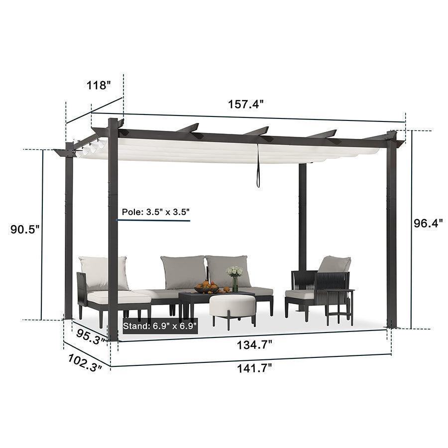 PURPLE LEAF Outdoor Retractable Pergola with Sun Shade Canopy Patio Aluminum Pergola With Lights