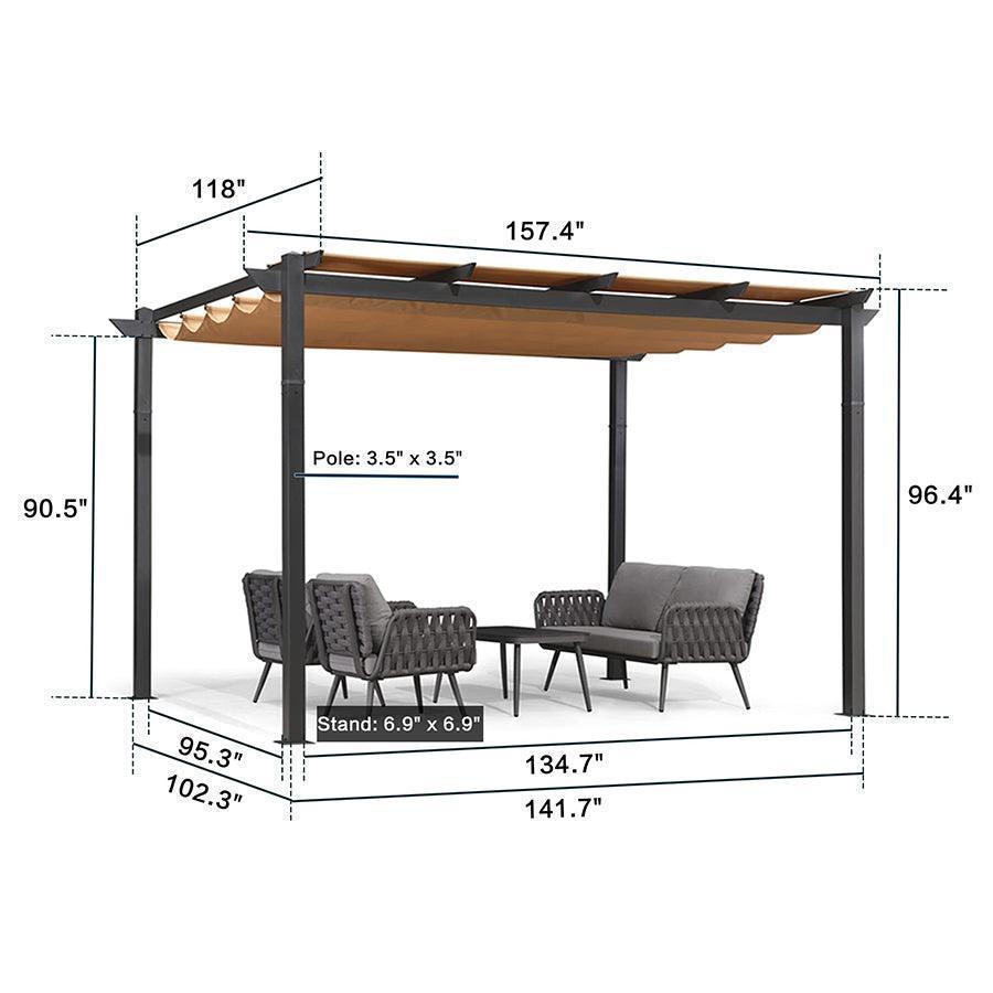 PURPLE LEAF Outdoor Retractable Pergola with Sun Shade Canopy Patio Aluminum Pergola With Lights