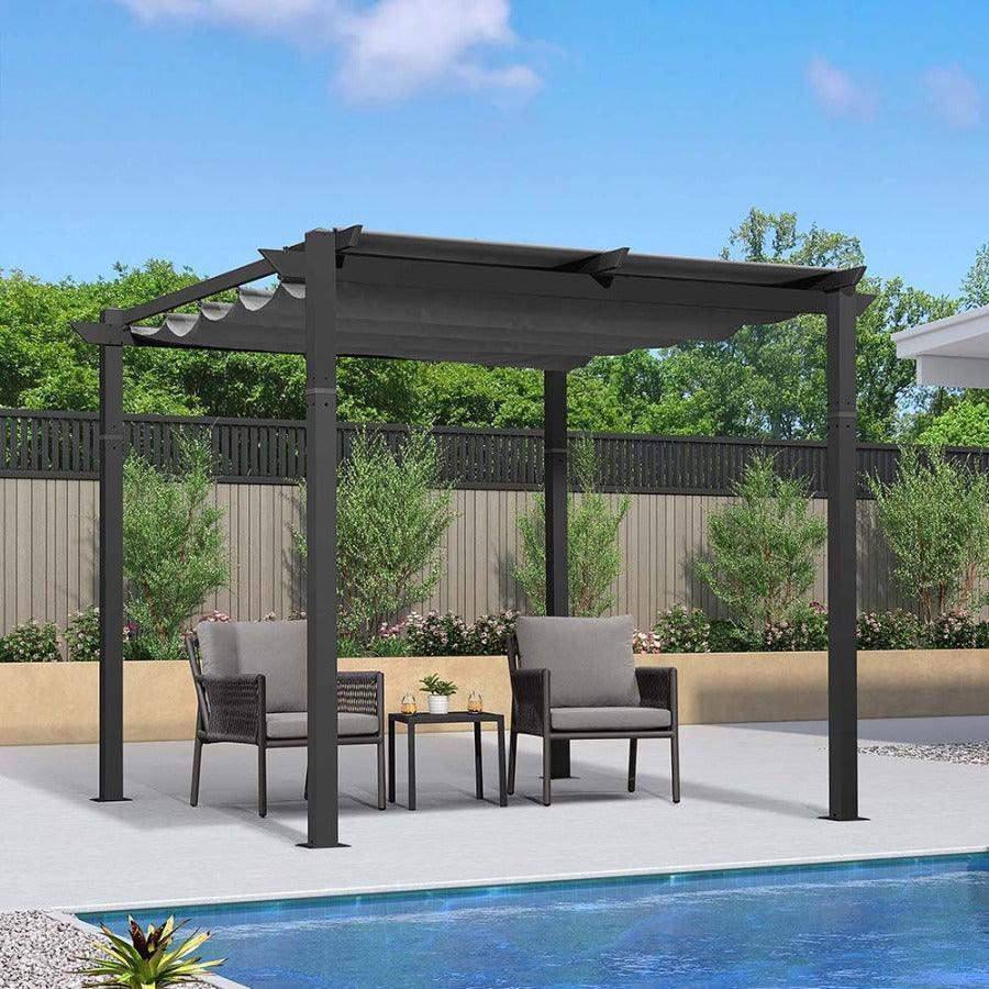 PURPLE LEAF Outdoor Retractable Pergola with Sun Shade Canopy Patio Aluminum Pergola With Lights