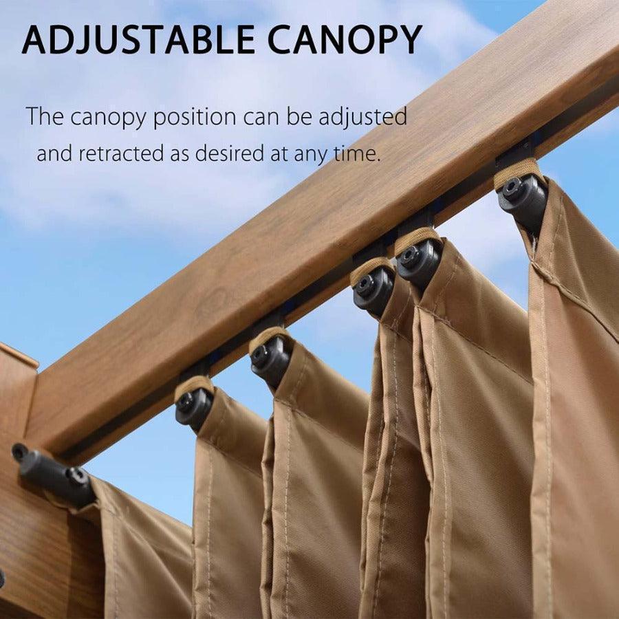PURPLE LEAF Outdoor Retractable Pergola with Sun Shade Canopy In Natural Wood Grain Frame With Lights