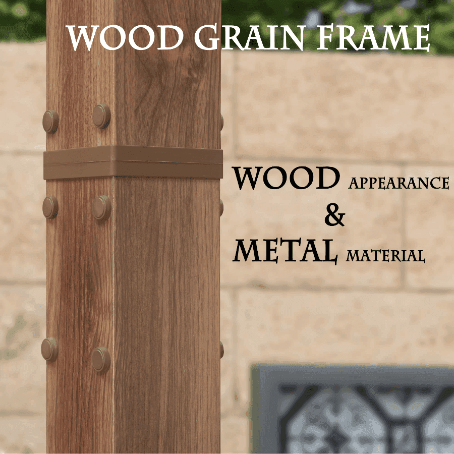 PURPLE LEAF Outdoor Retractable Pergola with Sun Shade Canopy In Natural Wood Grain Frame With Lights