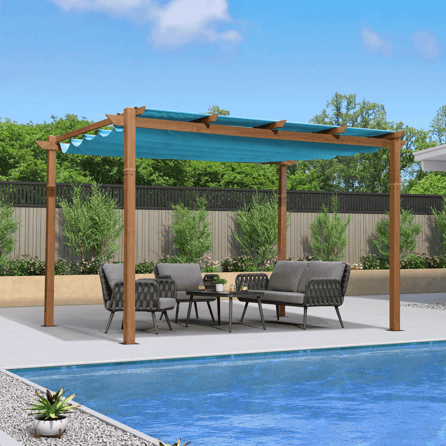 Outdoor Retractable Metal Pergola with Sun Shade Canopy-Purple Leaf Garden