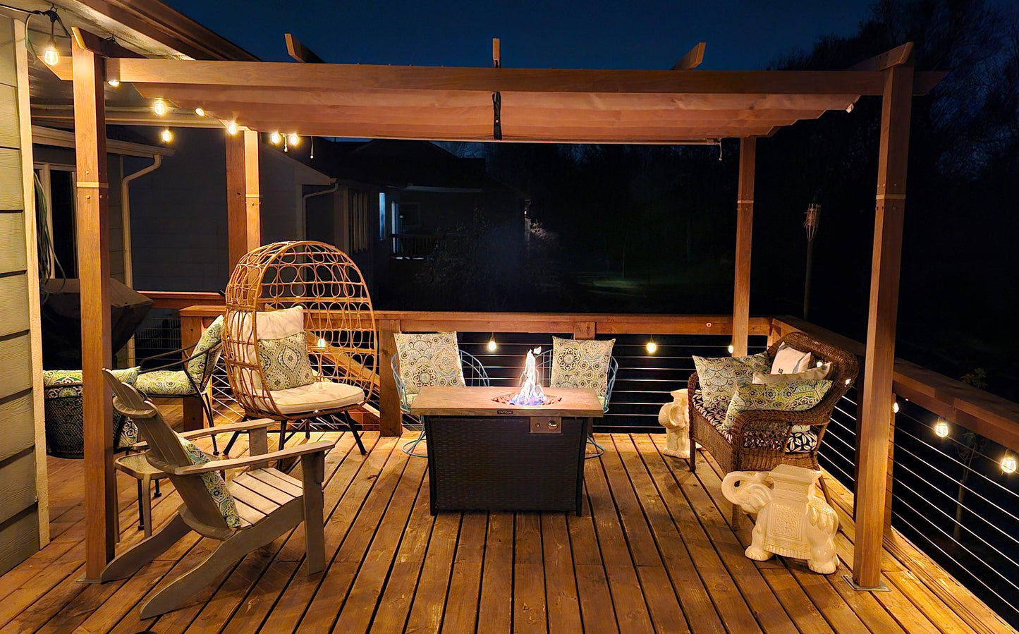 PURPLE LEAF Outdoor Retractable Pergola with Sun Shade Canopy In Natural Wood Grain Frame With Lights