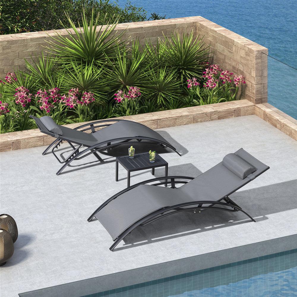 PURPLE LEAF Patio Chaise Lounge Set Outdoor Beach Pool Sunbathing Lawn Lounger Recliner Chair Outside Chairs with Side Table Included