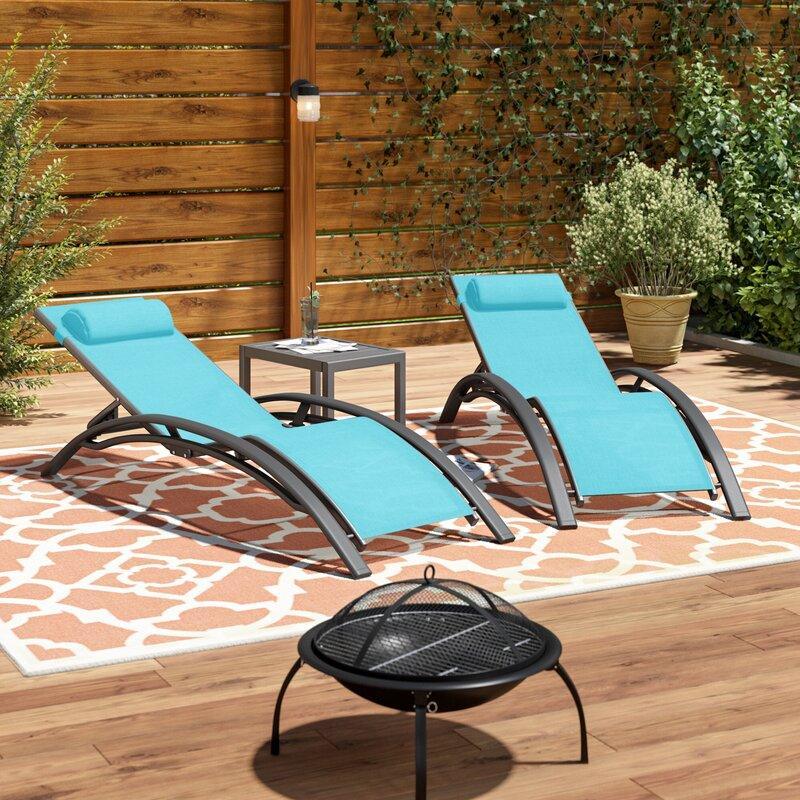 PURPLE LEAF Patio Chaise Lounge Set Outdoor Beach Pool Sunbathing Lawn Lounger Recliner Chair Outside Chairs with Side Table Included