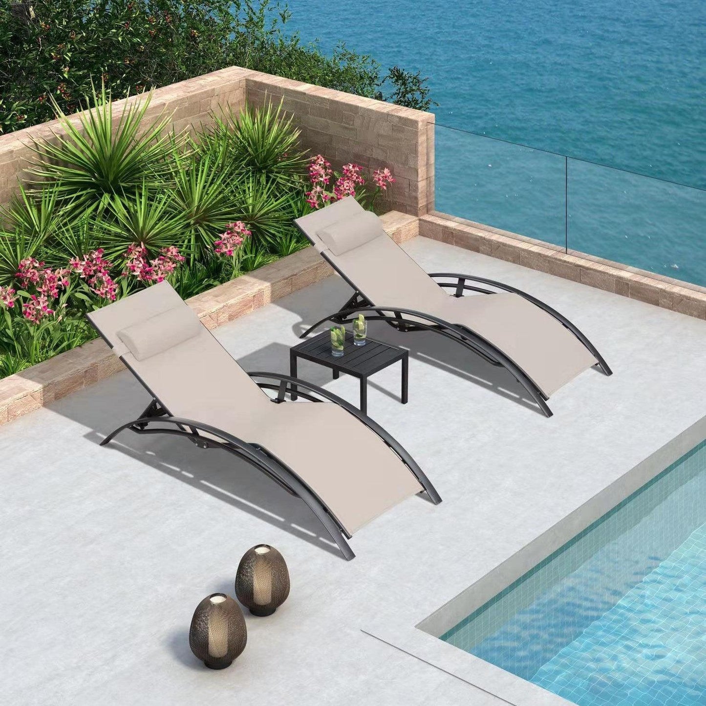 PURPLE LEAF Patio Chaise Lounge Set Outdoor Beach Pool Sunbathing Lawn Lounger Recliner Chair Outside Chairs with Side Table Included