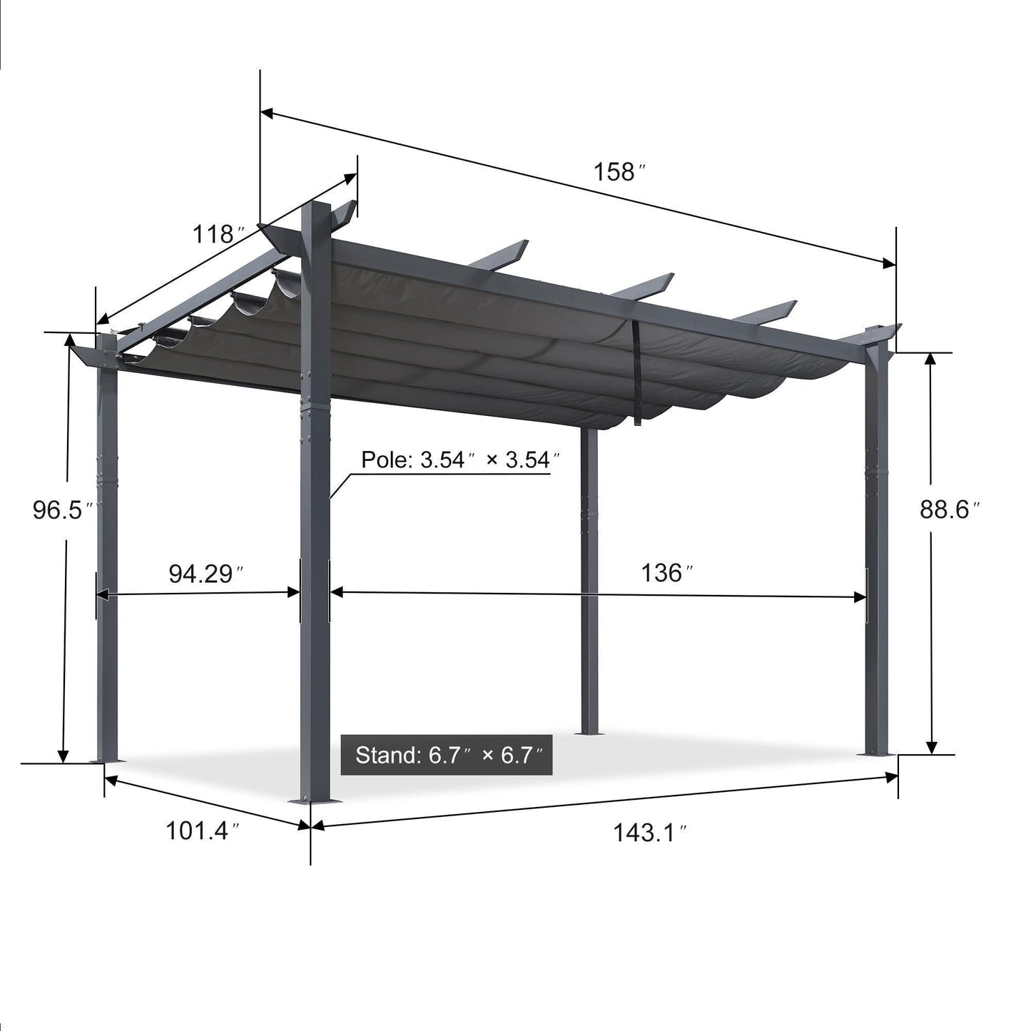 PURPLE LEAF Patio Retractable Pergola with Shade Canopy Modern Grill Gazebo Metal Shelter Pavilion for Porch Deck Garden Backyard With Lights