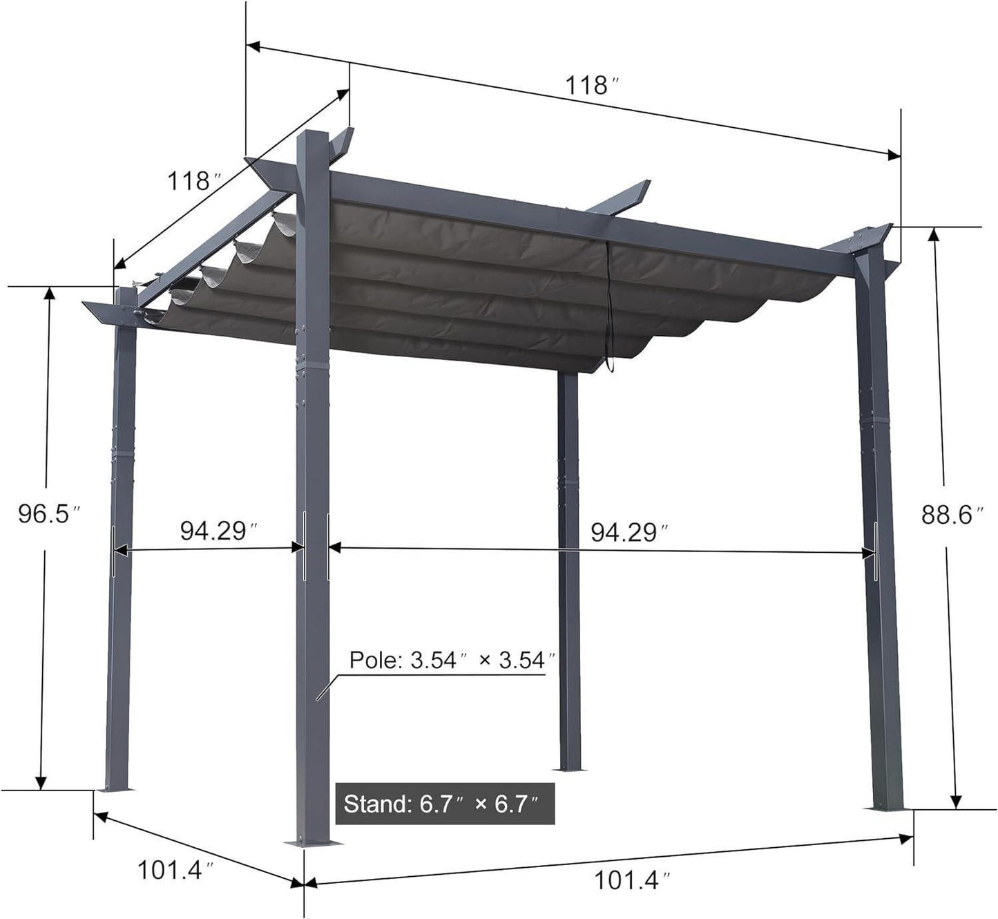 PURPLE LEAF Patio Retractable Pergola with Shade Canopy Modern Grill Gazebo Metal Shelter Pavilion for Porch Deck Garden Backyard With Lights