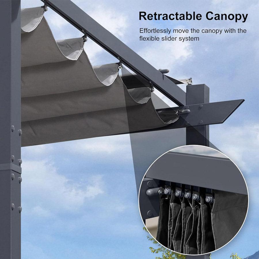 PURPLE LEAF Patio Retractable Pergola with Shade Canopy Modern Grill Gazebo Metal Shelter Pavilion for Porch Deck Garden Backyard With Lights