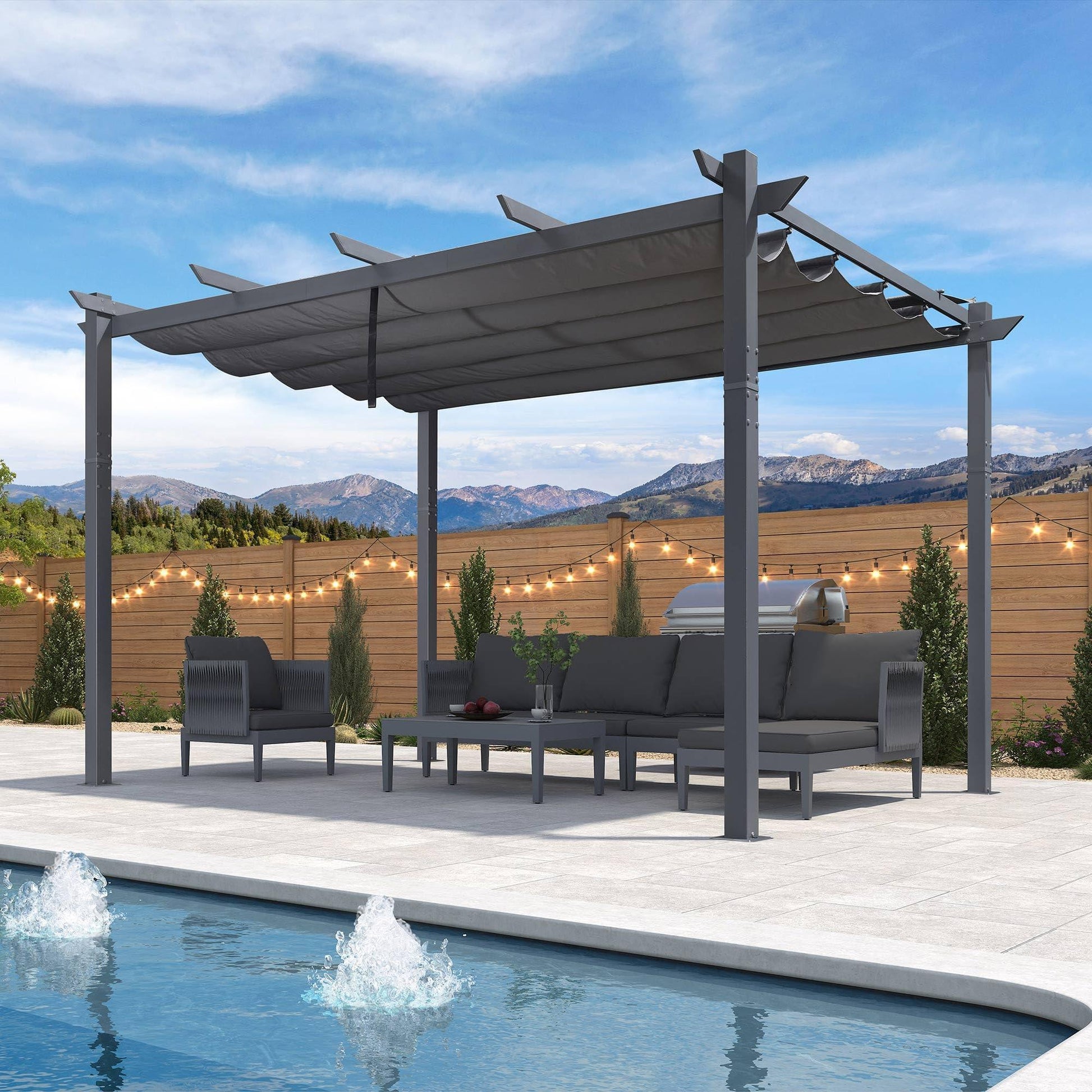 PURPLE LEAF Patio Retractable Pergola with Shade Canopy Modern Grill Gazebo Metal Shelter Pavilion for Porch Deck Garden Backyard Outdoor Pergola, Grey - Purple Leaf Garden