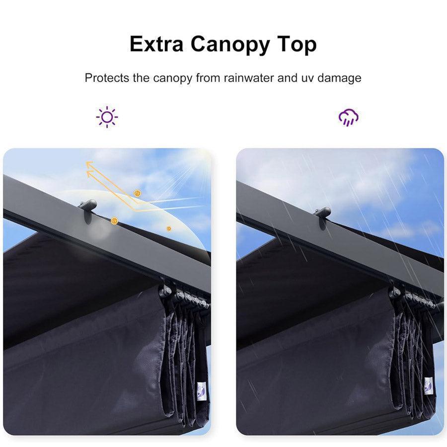 PURPLE LEAF Patio Retractable Pergola with Shade Canopy Modern Grill Gazebo Metal Shelter Pavilion for Porch Deck Garden Backyard With Lights