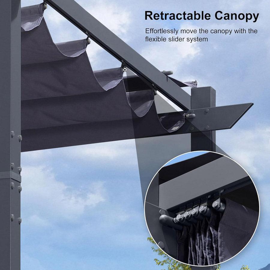 PURPLE LEAF Patio Retractable Pergola with Shade Canopy Modern Grill Gazebo Metal Shelter Pavilion for Porch Deck Garden Backyard With Lights
