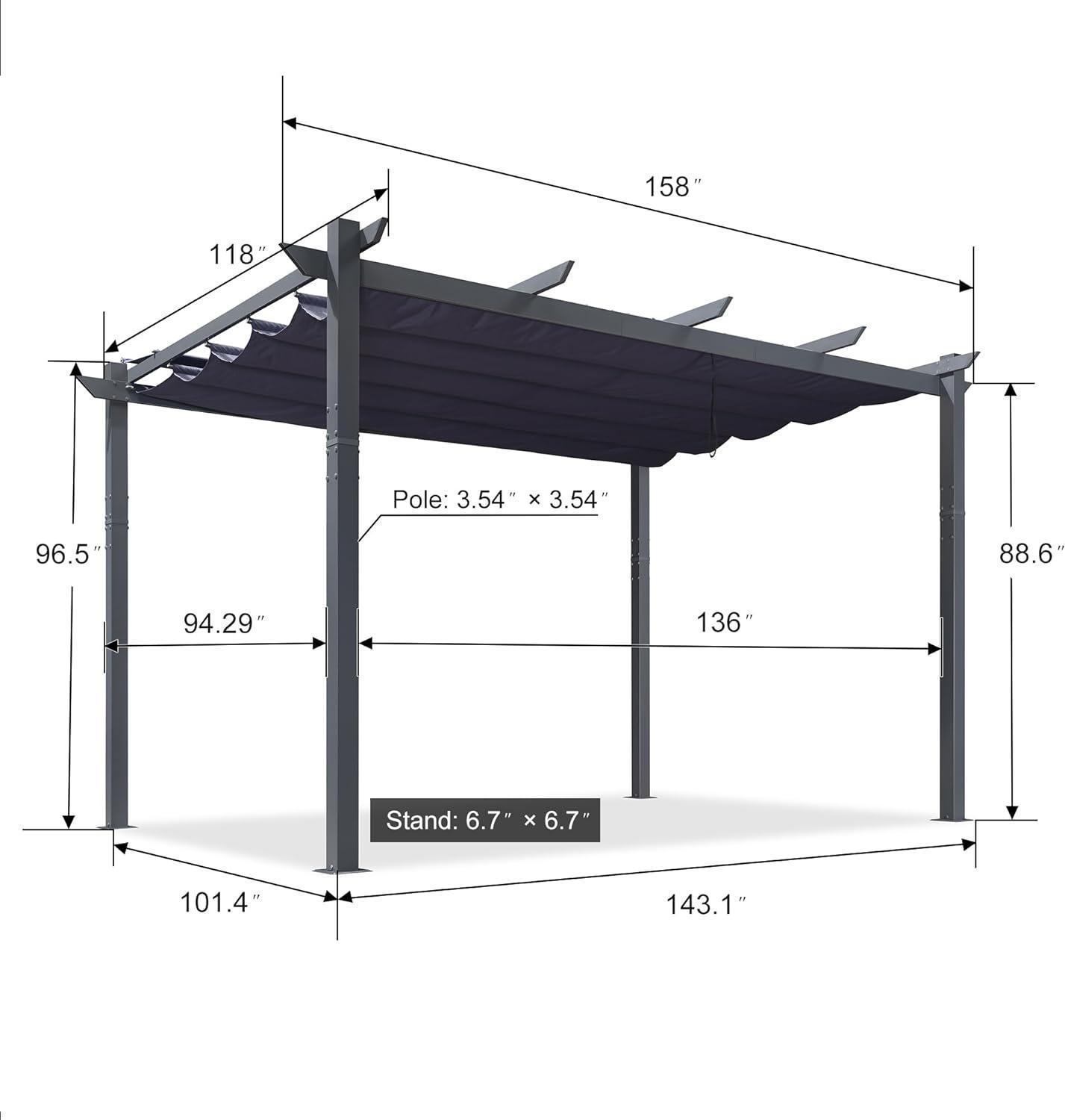 PURPLE LEAF Patio Retractable Pergola with Shade Canopy Modern Grill Gazebo Metal Shelter Pavilion for Porch Deck Garden Backyard With Lights