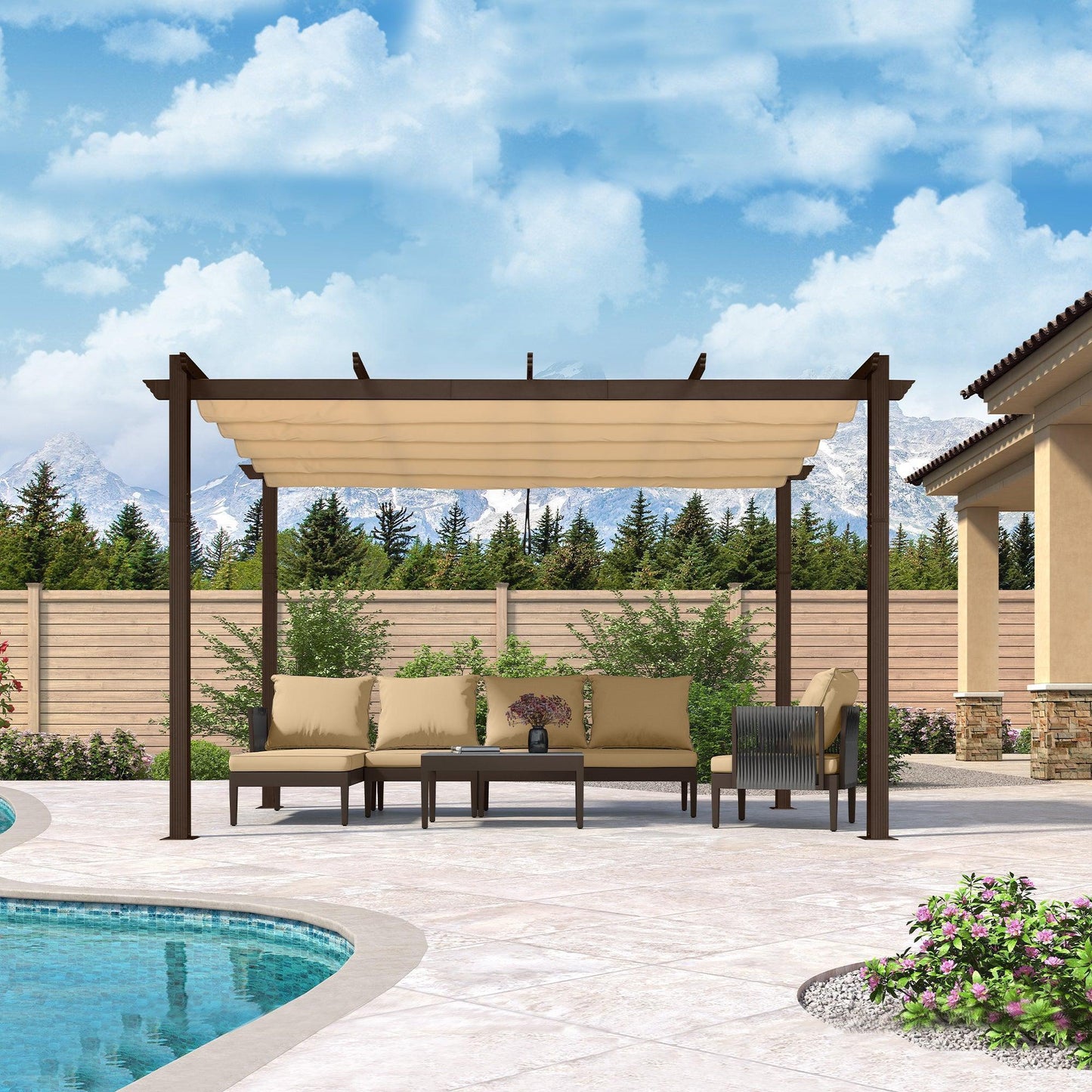 PURPLE LEAF Pergola Outdoor Retractable Metal Pergola with Canopy Patio Pergola with Shade Cover for Garden With Lights