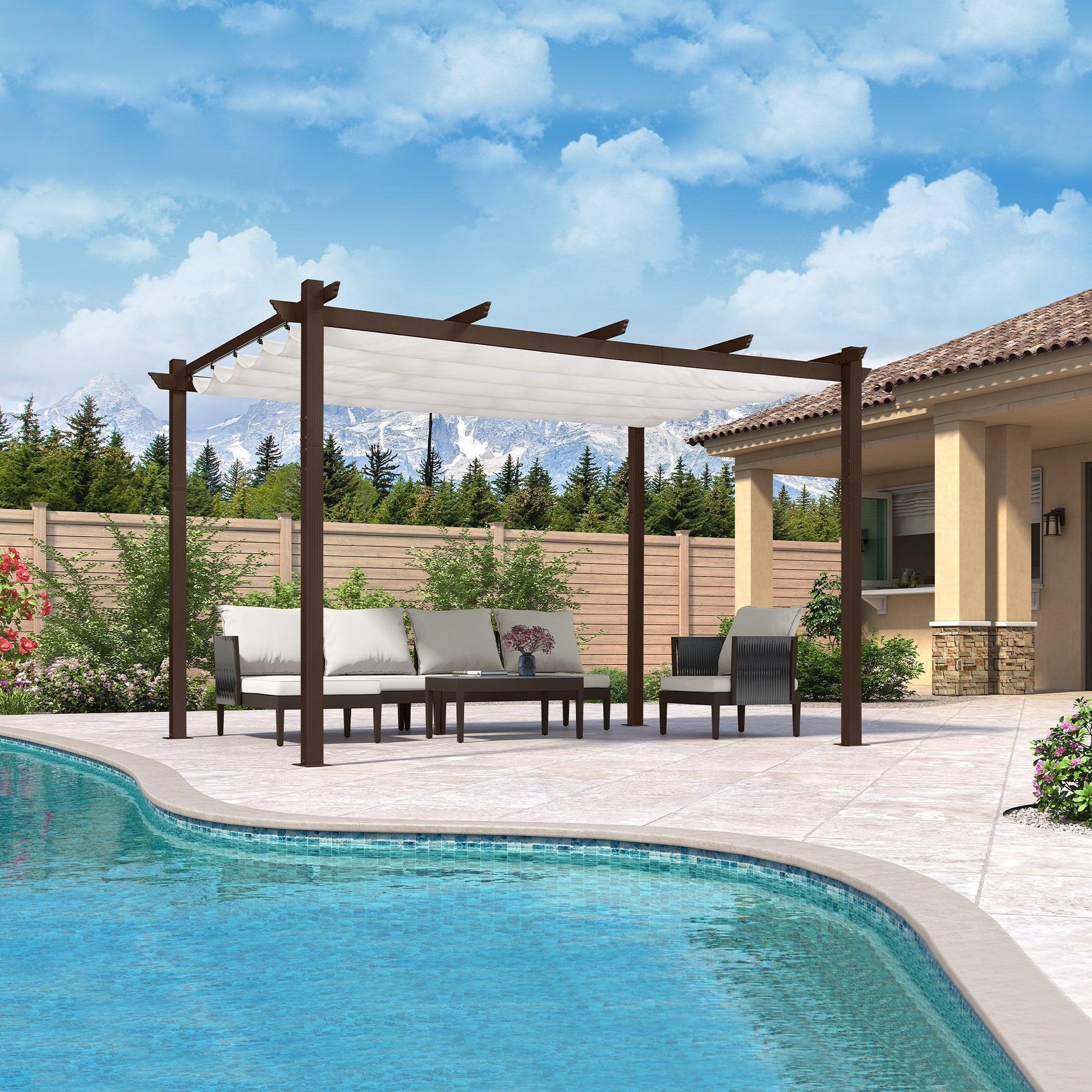 PURPLE LEAF Pergola Outdoor Retractable Metal Pergola with Canopy Patio Pergola with Shade Cover for Garden Pool Yard Beach Deck - Purple Leaf Garden