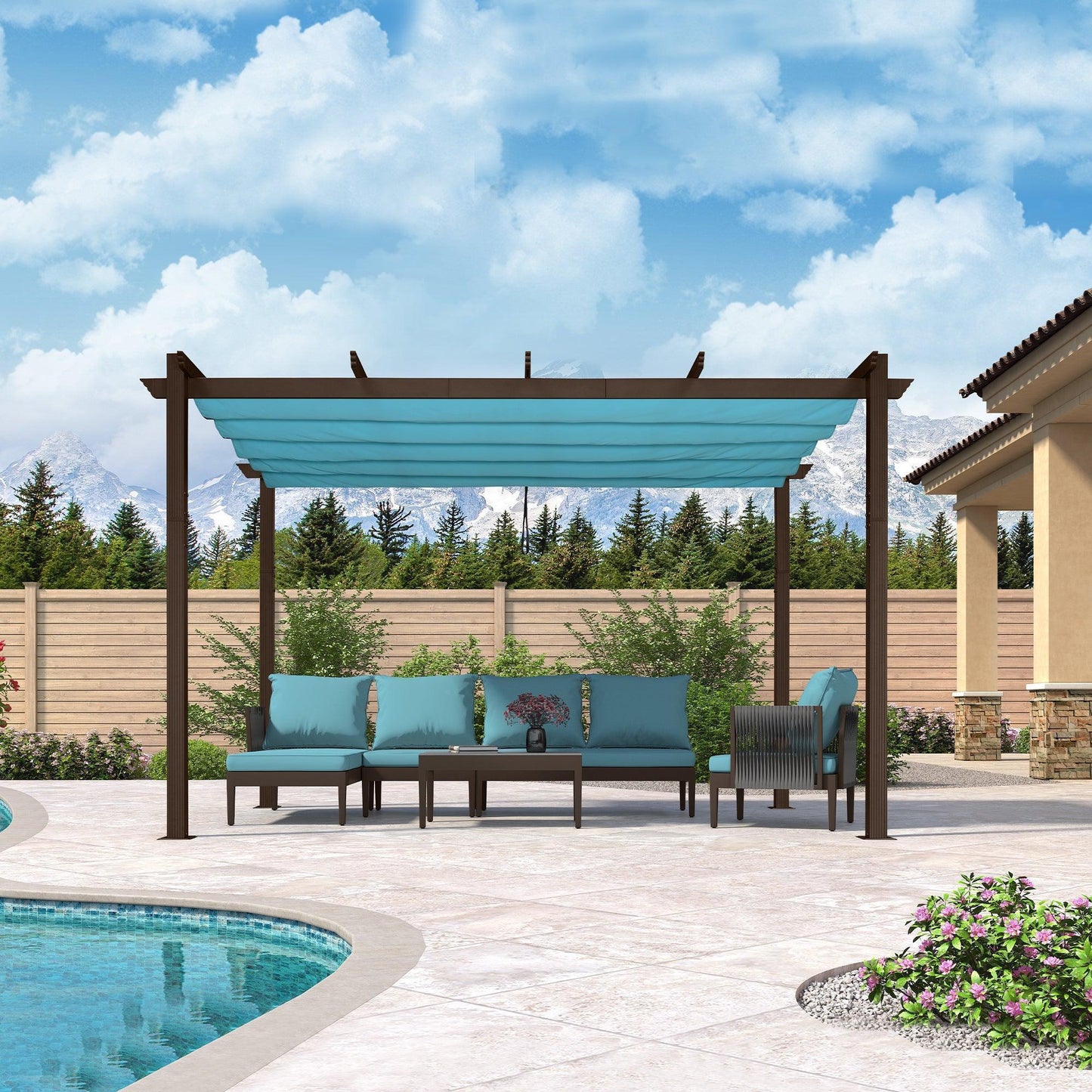PURPLE LEAF Pergola Outdoor Retractable Metal Pergola with Canopy Patio Pergola with Shade Cover for Garden With Lights