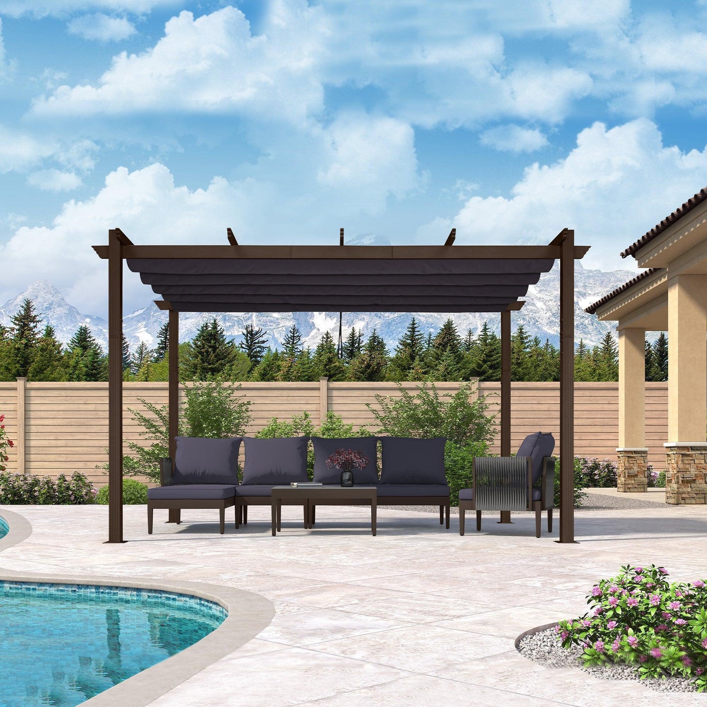 PURPLE LEAF Pergola Outdoor Retractable Metal Pergola with Canopy Patio Pergola with Shade Cover for Garden With Lights