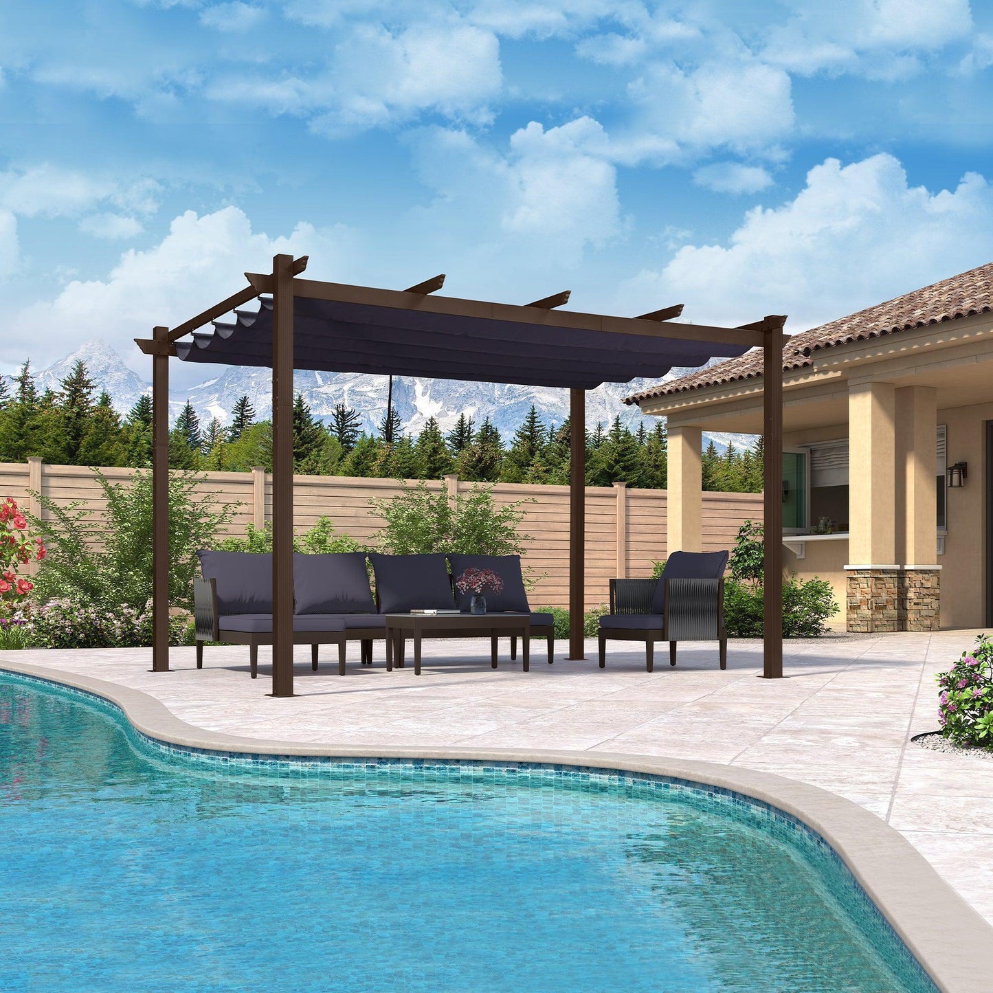 PURPLE LEAF Pergola Outdoor Retractable Metal Pergola with Canopy Patio Pergola with Shade Cover for Garden Pool Yard Beach Deck - Purple Leaf Garden