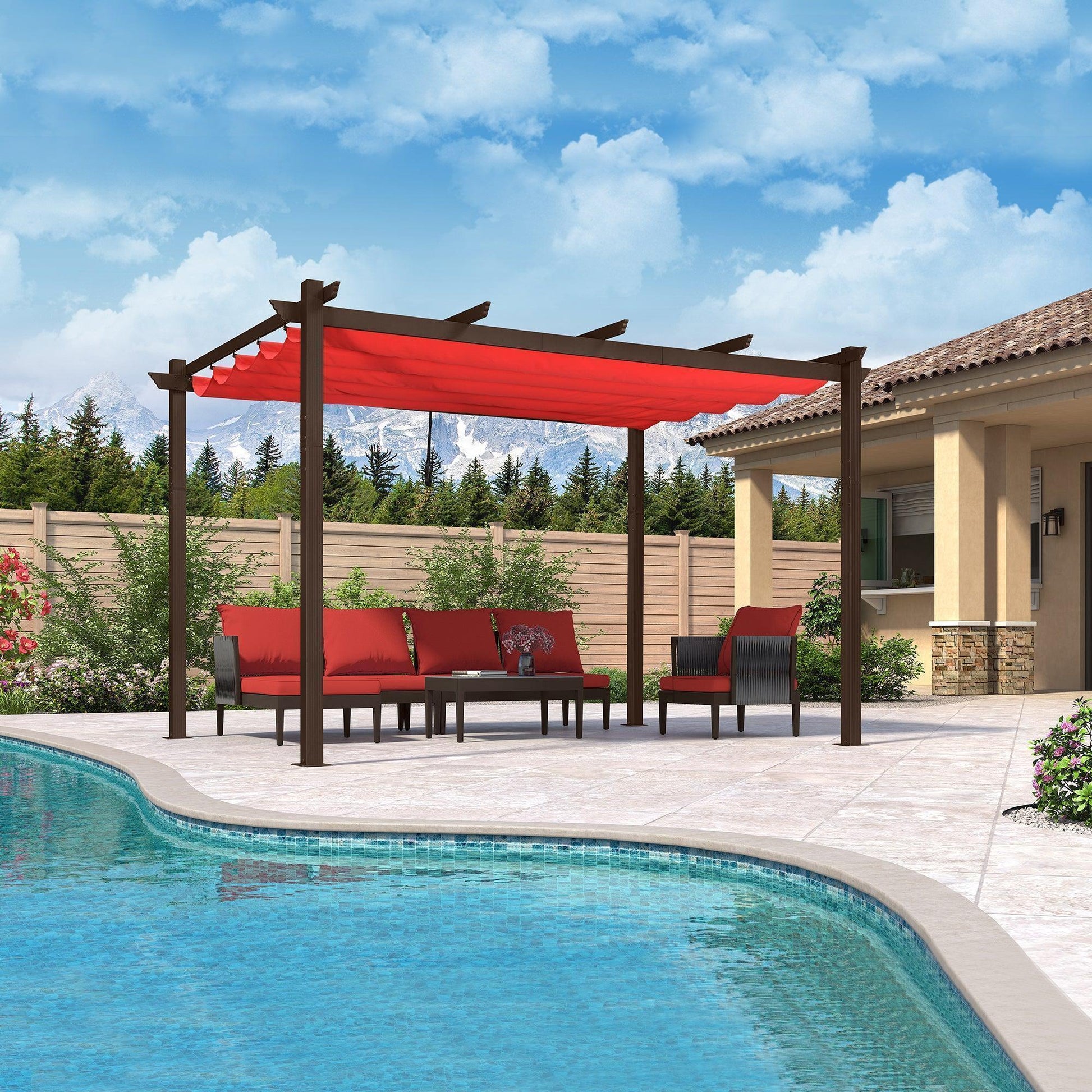 PURPLE LEAF Pergola Outdoor Retractable Metal Pergola with Canopy Patio Pergola with Shade Cover for Garden Pool Yard Beach Deck - Purple Leaf Garden
