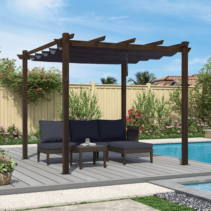 Outdoor Retractable Metal Pergola with Canopy For Garden -Purple Leaf Garden