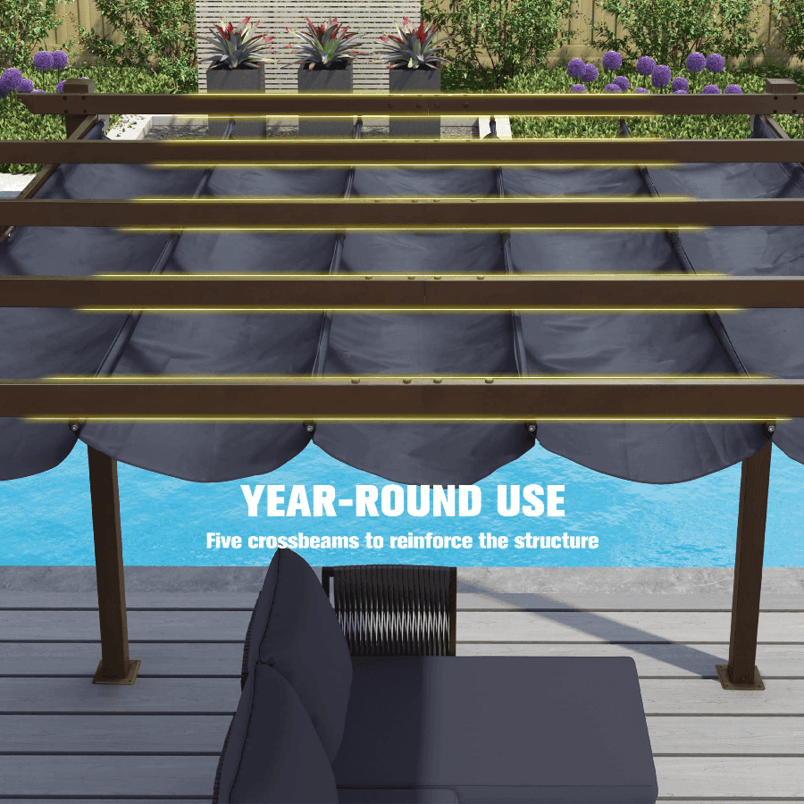 PURPLE LEAF Pergola Outdoor Retractable Metal Pergola with Canopy Patio Pergola with Shade Cover for Garden With Lights