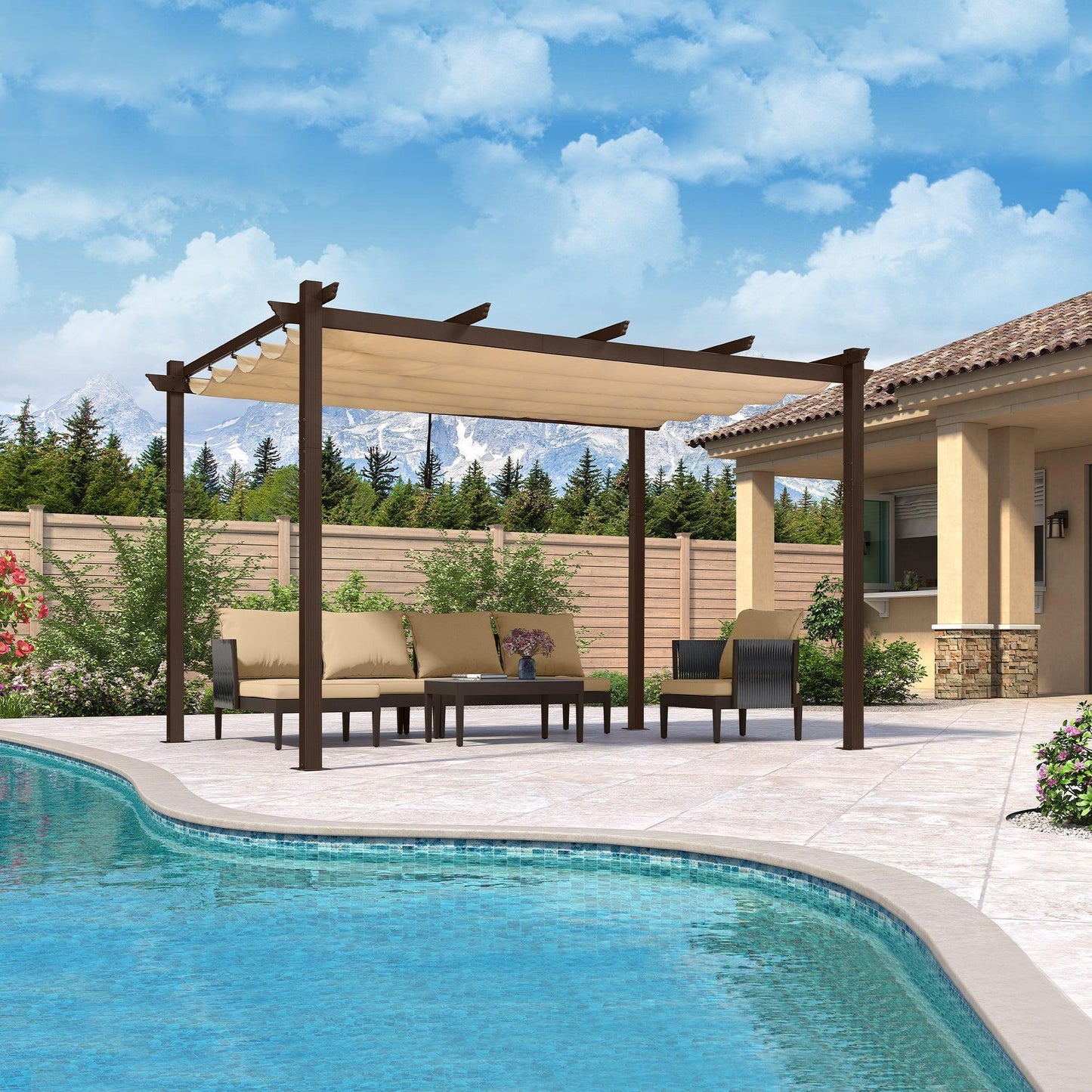 PURPLE LEAF Pergola Outdoor Retractable Metal Pergola with Canopy Patio Pergola with Shade Cover for Garden Pool Yard Beach Deck - Purple Leaf Garden