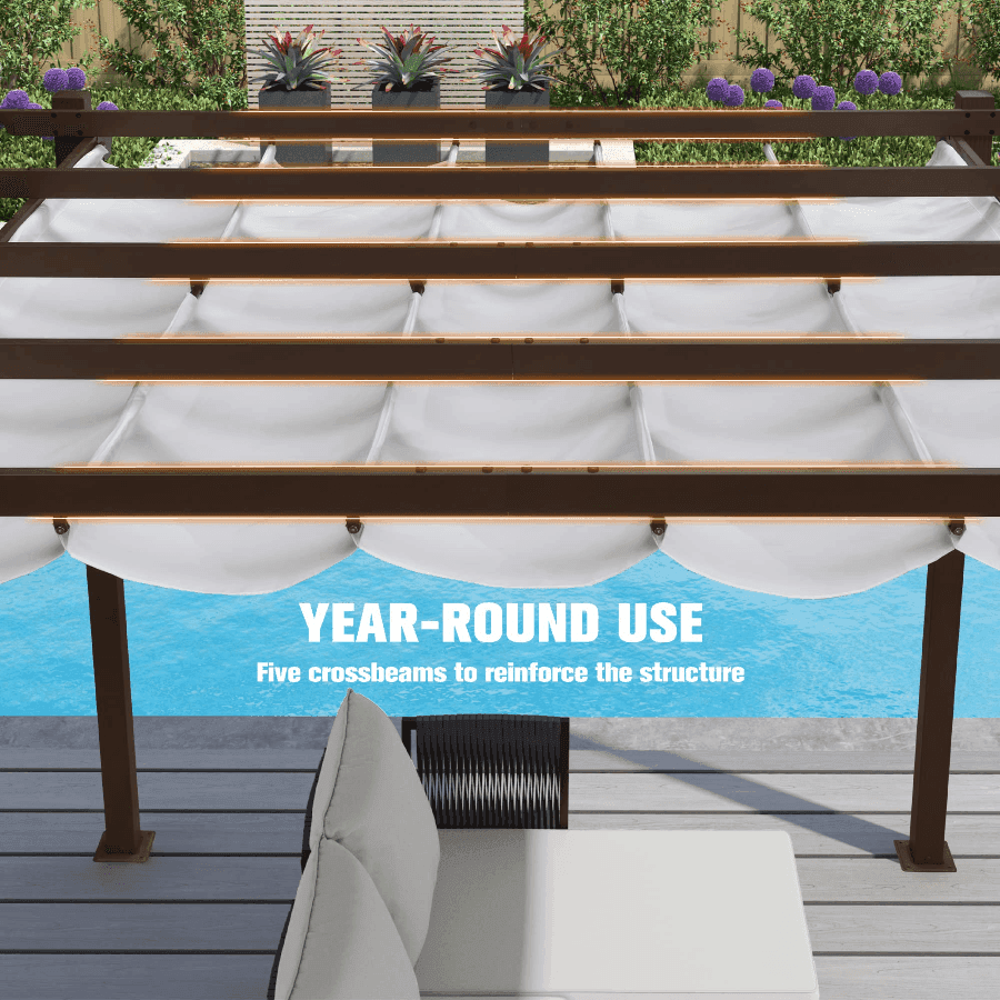PURPLE LEAF Pergola Outdoor Retractable Metal Pergola with Canopy Patio Pergola with Shade Cover for Garden With Lights