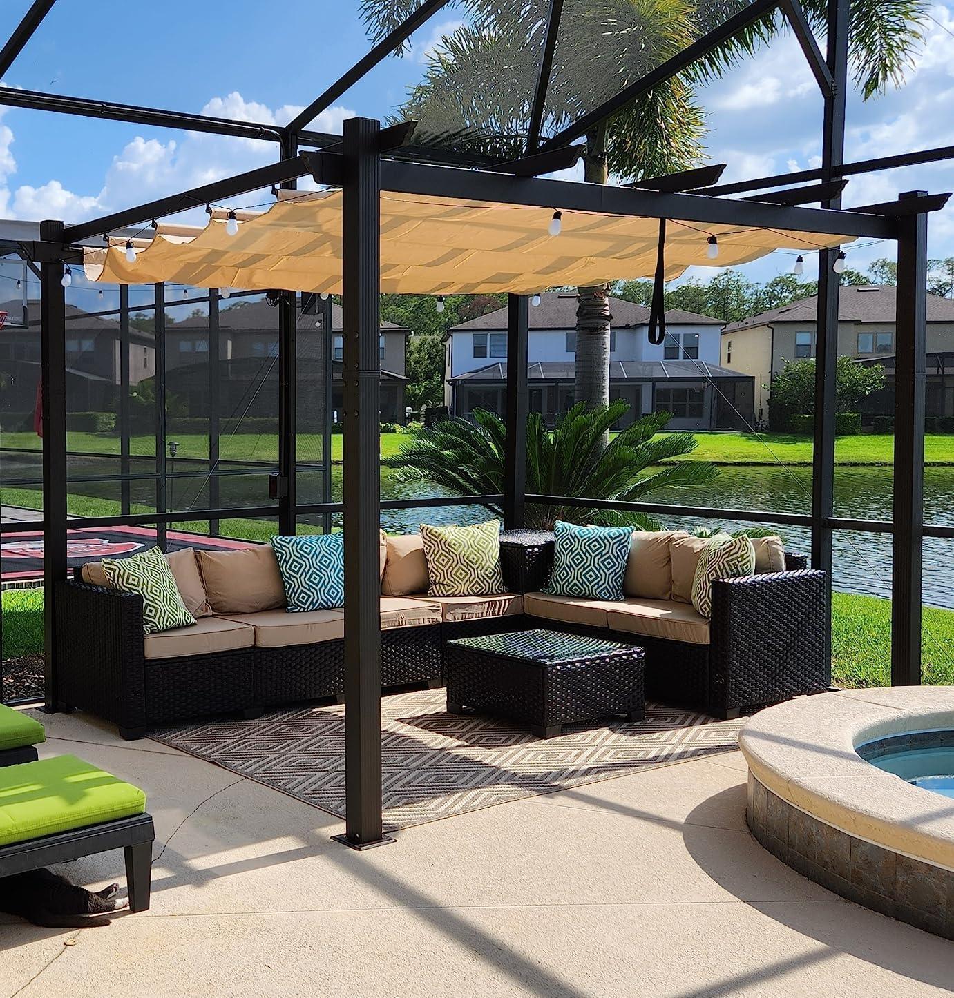 PURPLE LEAF Pergola Outdoor Retractable Metal Pergola with Canopy Patio Pergola with Shade Cover for Garden With Lights