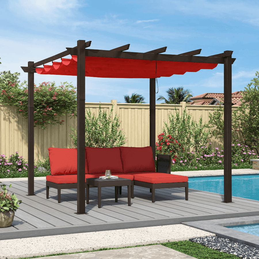 Outdoor Retractable Metal Pergola with Canopy For Garden -Purple Leaf Garden