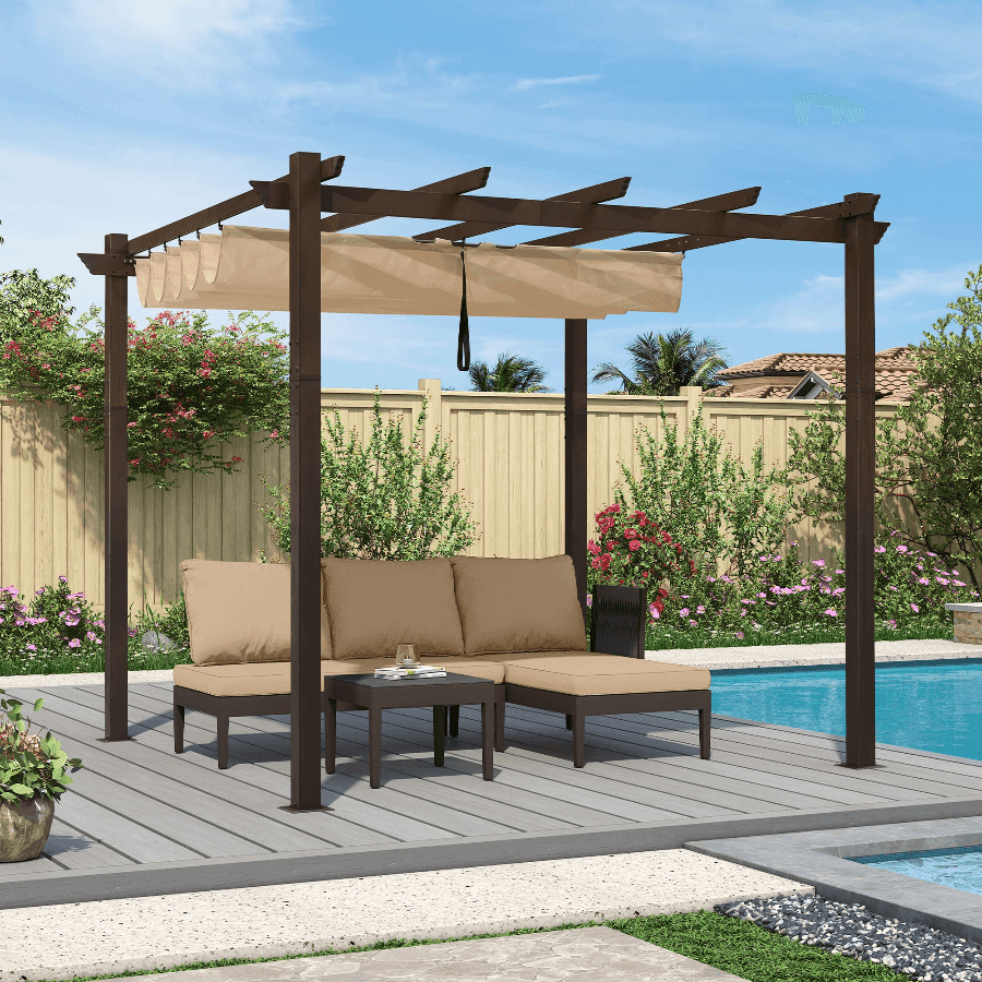 Outdoor Retractable Metal Pergola with Canopy For Garden -Purple Leaf Garden