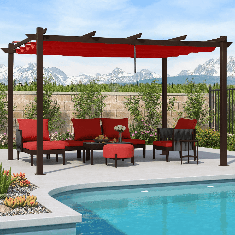 Outdoor Retractable Metal Pergola with Canopy For Garden -Purple Leaf Garden