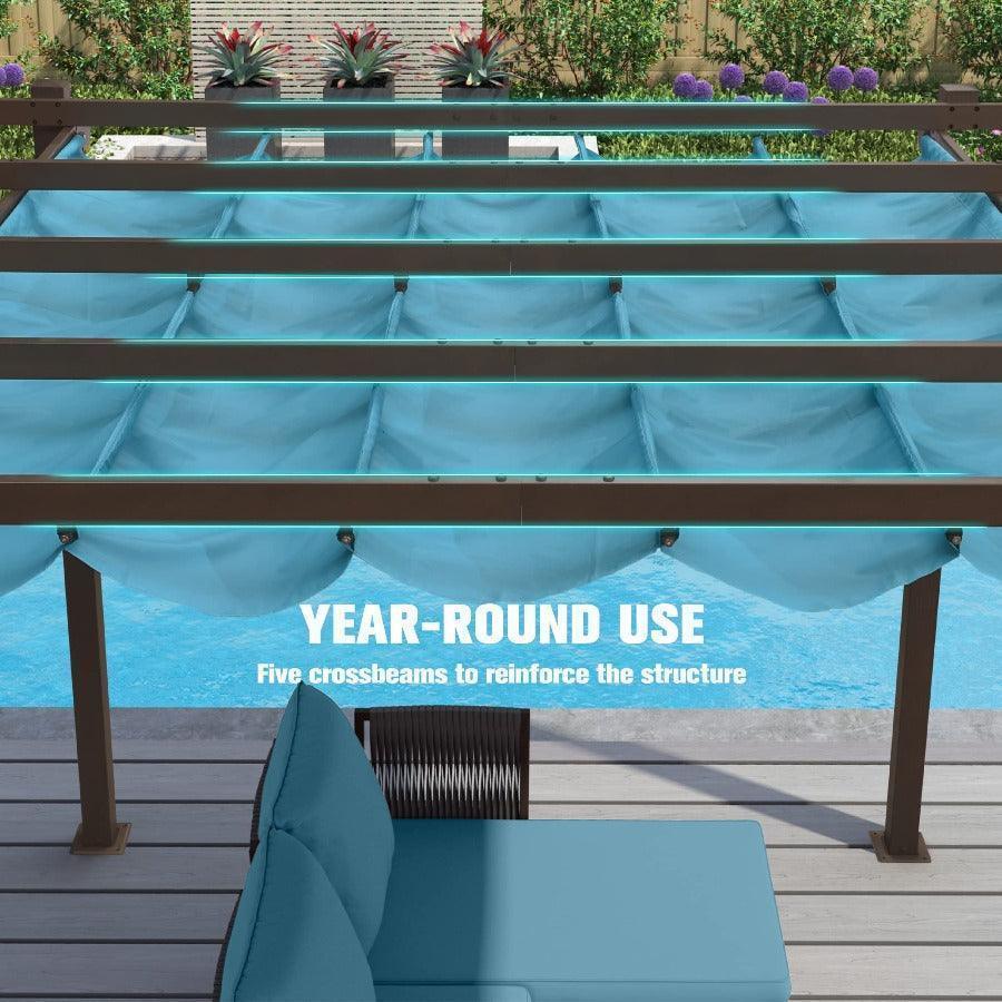 PURPLE LEAF Pergola Outdoor Retractable Metal Pergola with Canopy Patio Pergola with Shade Cover for Garden With Lights