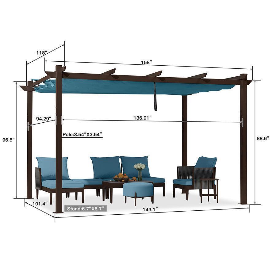 PURPLE LEAF Pergola Outdoor Retractable Metal Pergola with Canopy Patio Pergola with Shade Cover for Garden With Lights
